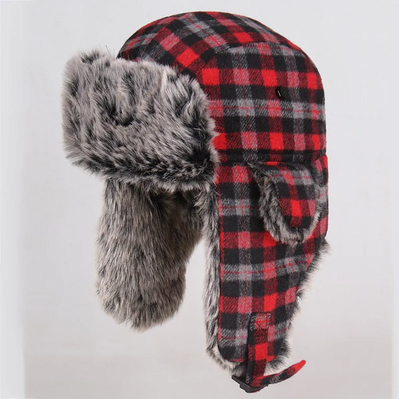 Winter Hats For Mens Bomber Hat Fur Red Warm Earflap Cap