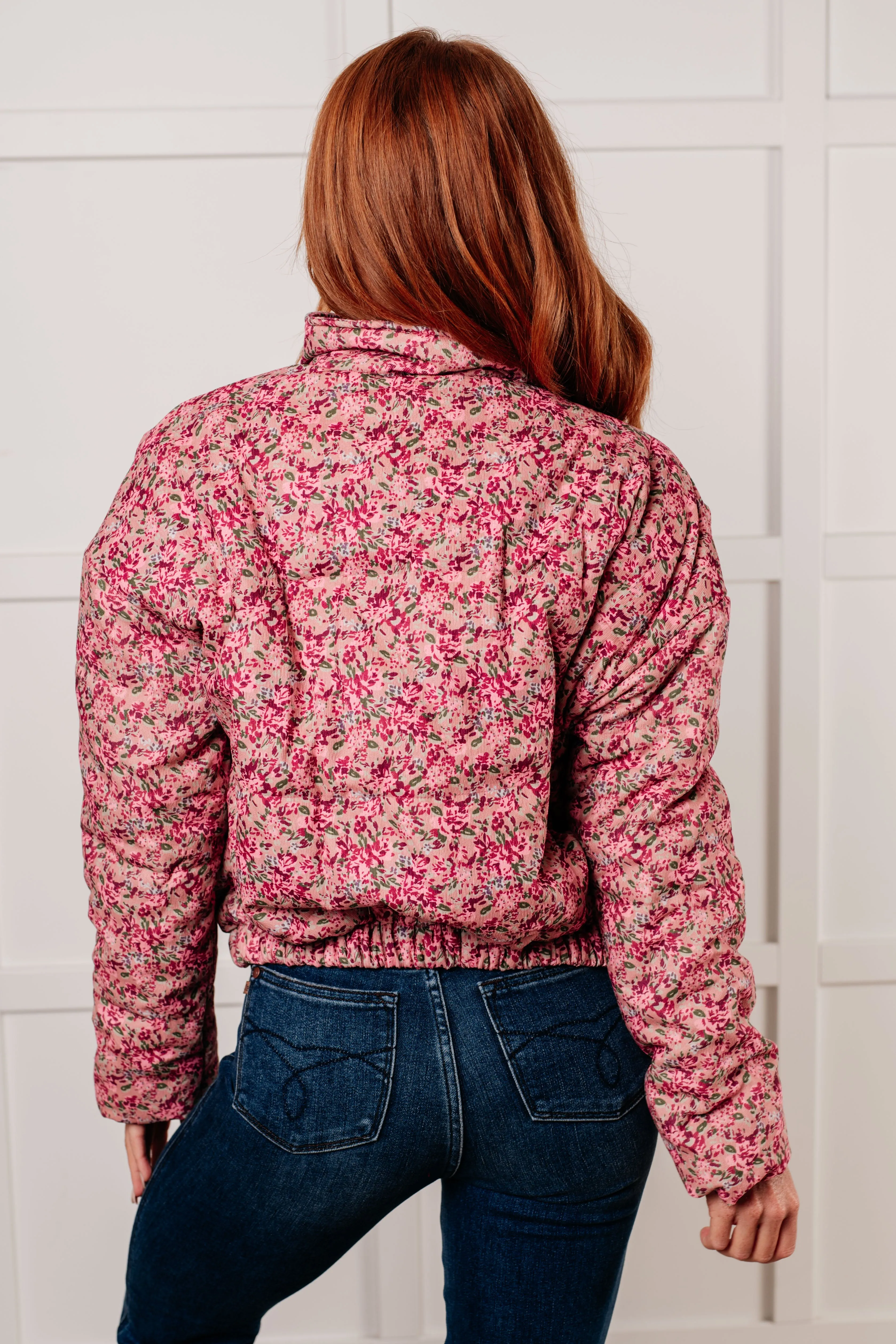 Wish Me Well Floral Printed Puffer Jacket in Rose Multi - 11/5