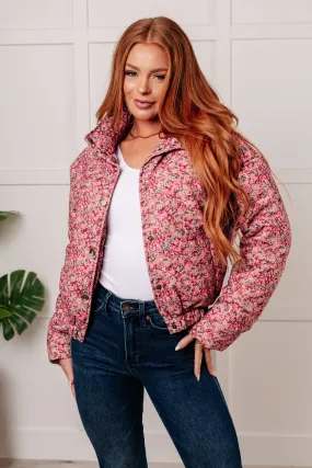 Wish Me Well Floral Printed Puffer Jacket in Rose Multi - 11/5