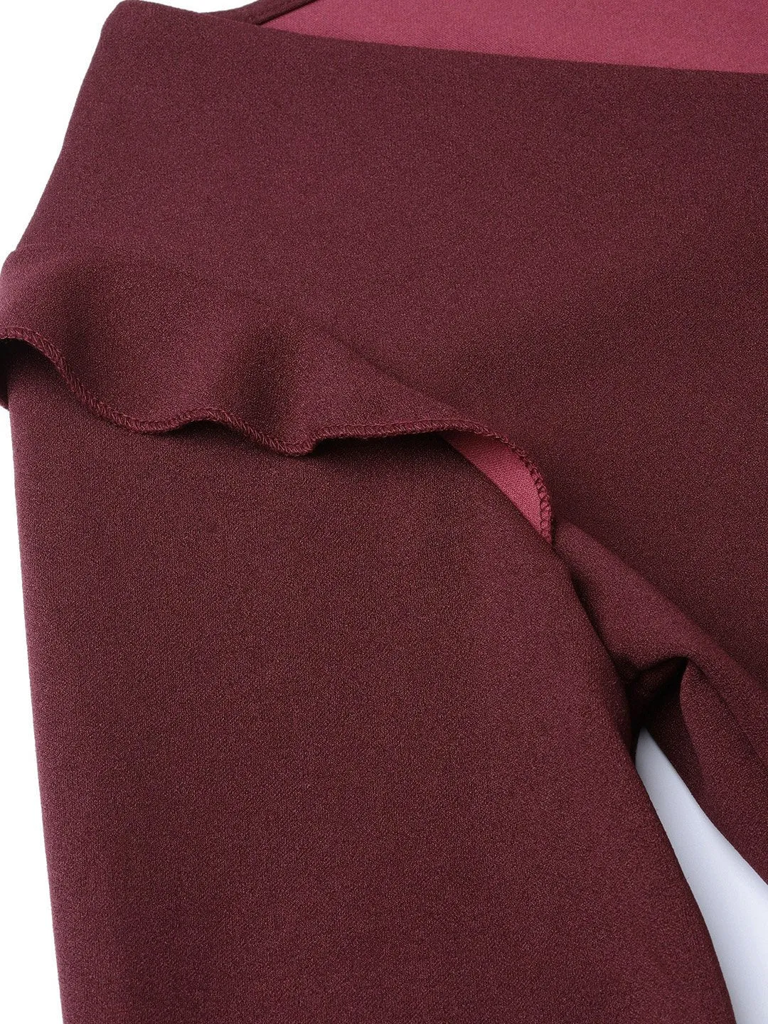 Women Burgundy V-Neck Shift Dress