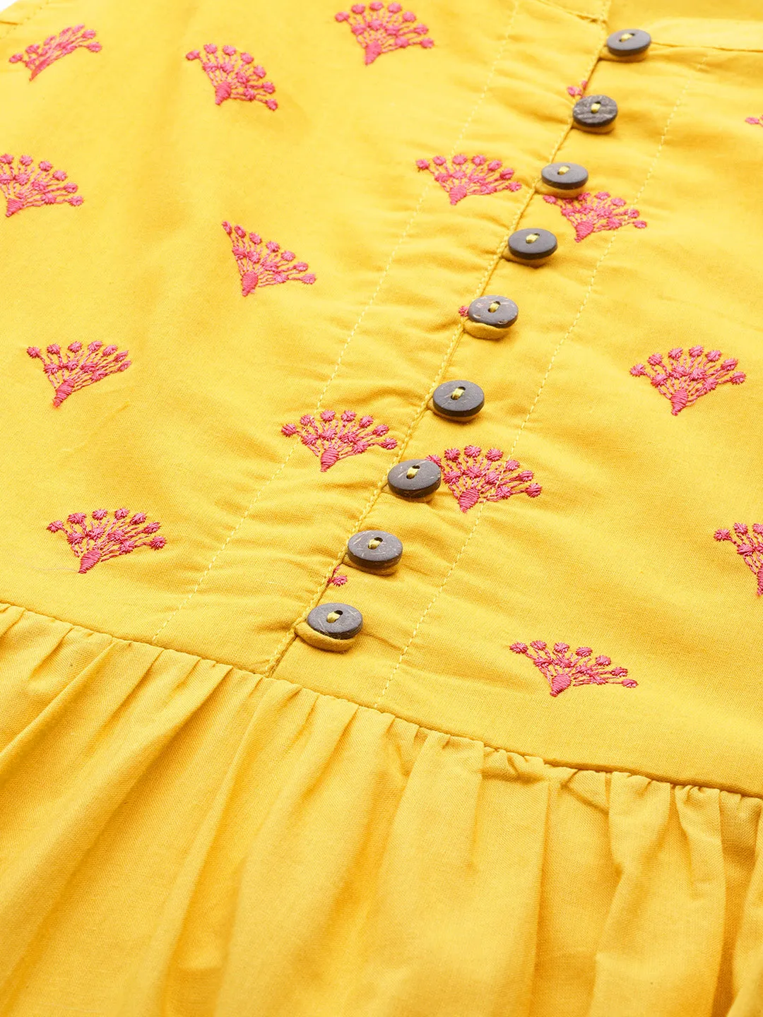 Women Yellow Embroidered Tiered Dress