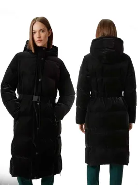 Women's Belted Puffer Coat,Black