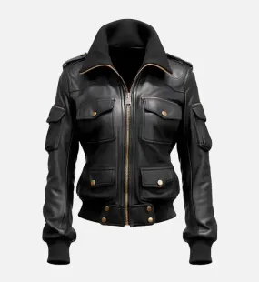 Women's Bomber Black Leather Jacket