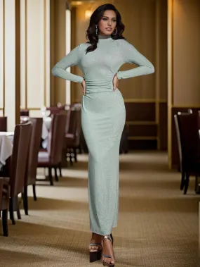 Women's Elegant High Neck Collar Long Sleeve Evening Dress