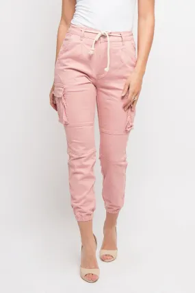 Women's Essential Basic Cropped Colored Cargo Joggers - Pink