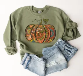 Women's Hand Drawn Pumpkin Design Sweatshirt Gildan Pullover