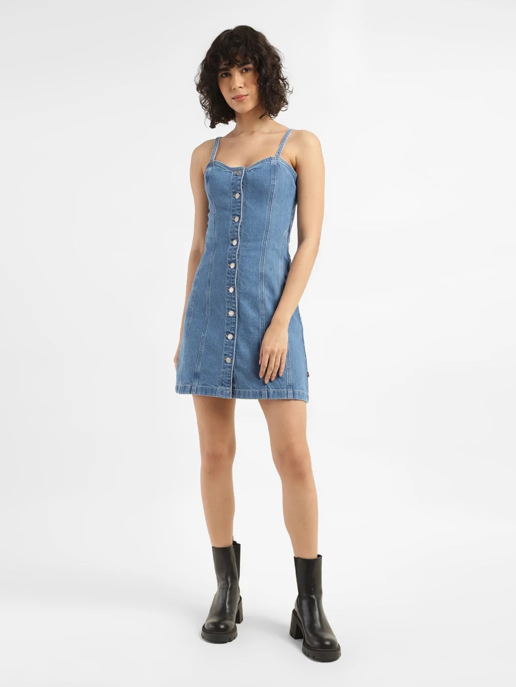 Women's Sweetheart Neck Denim Mini Dress