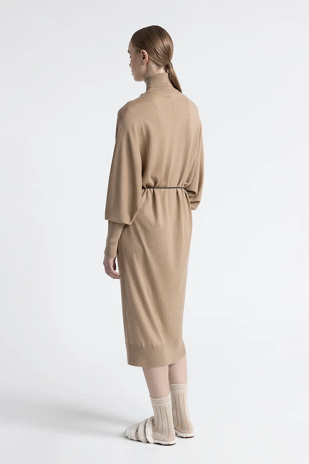 Wool and viscose belted midi dress