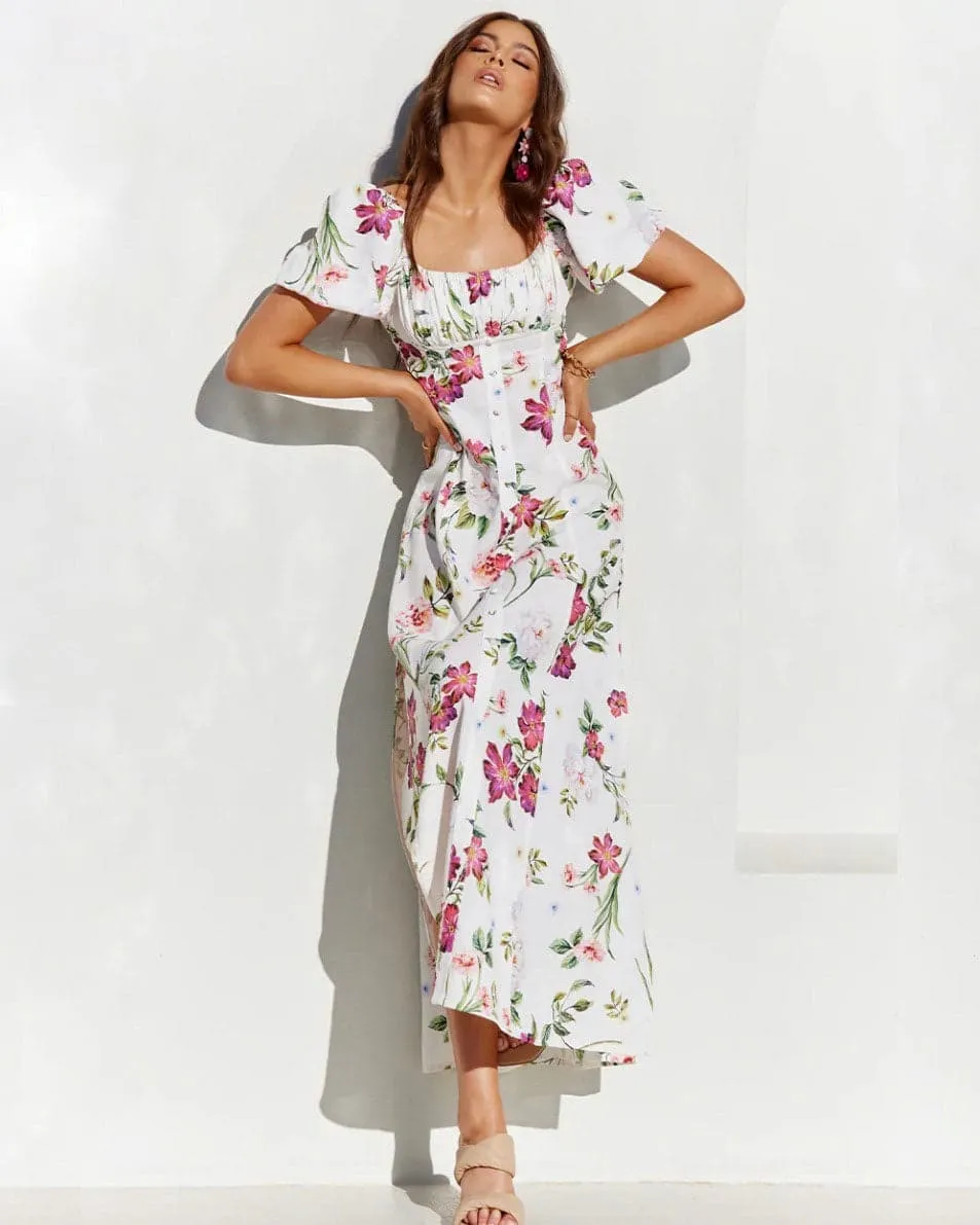 Yokana Maxi Dress - White Floral