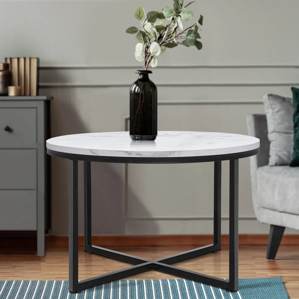 z 70cm Side Table Marble Effect Top Metal Legs Coffee Lamp Table Home Office