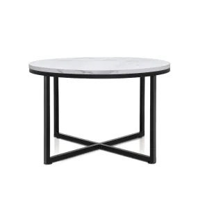 z 70cm Side Table Marble Effect Top Metal Legs Coffee Lamp Table Home Office