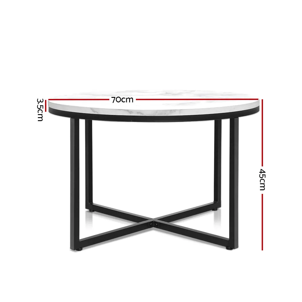 z 70cm Side Table Marble Effect Top Metal Legs Coffee Lamp Table Home Office