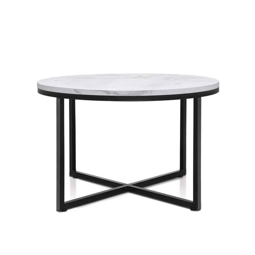 z 70cm Side Table Marble Effect Top Metal Legs Coffee Lamp Table Home Office