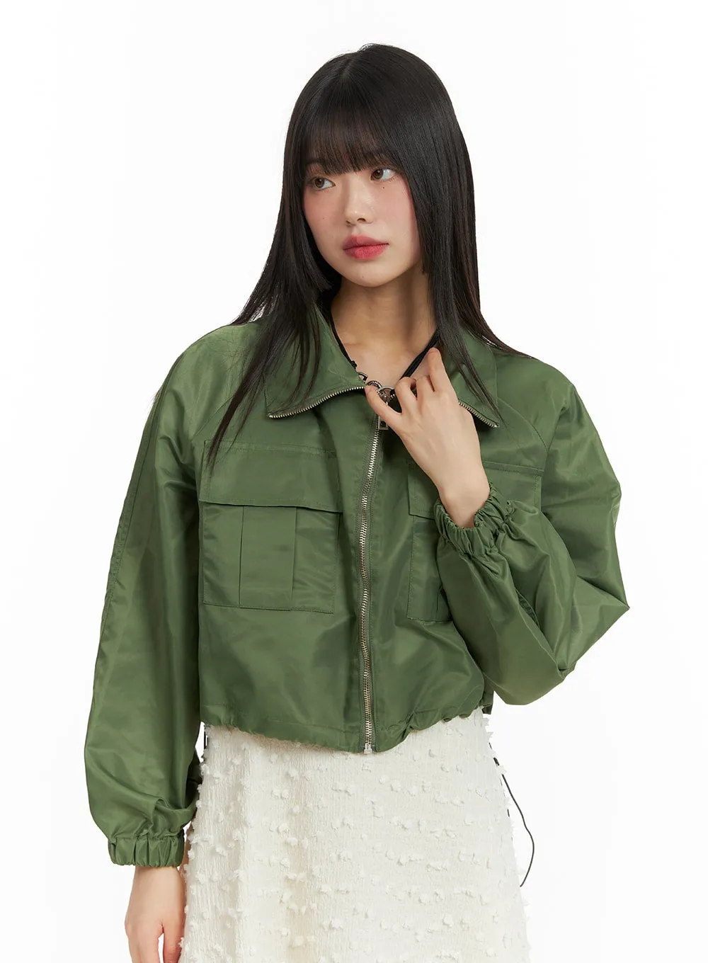 Zip-Up Crop Bomber Jacket CF422