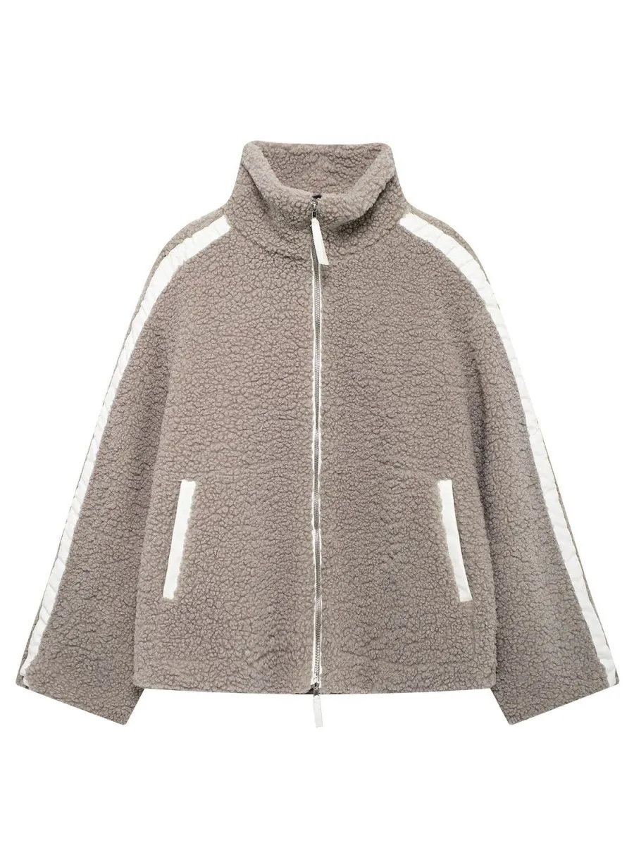 Zip Up Turtleneck Long Sleeve Plush Jacket